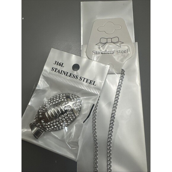 Football Pendant Chain Stainless Steel Super Bowl Gift Men’s Cubic Zirconia Iced - Picture 7 of 7